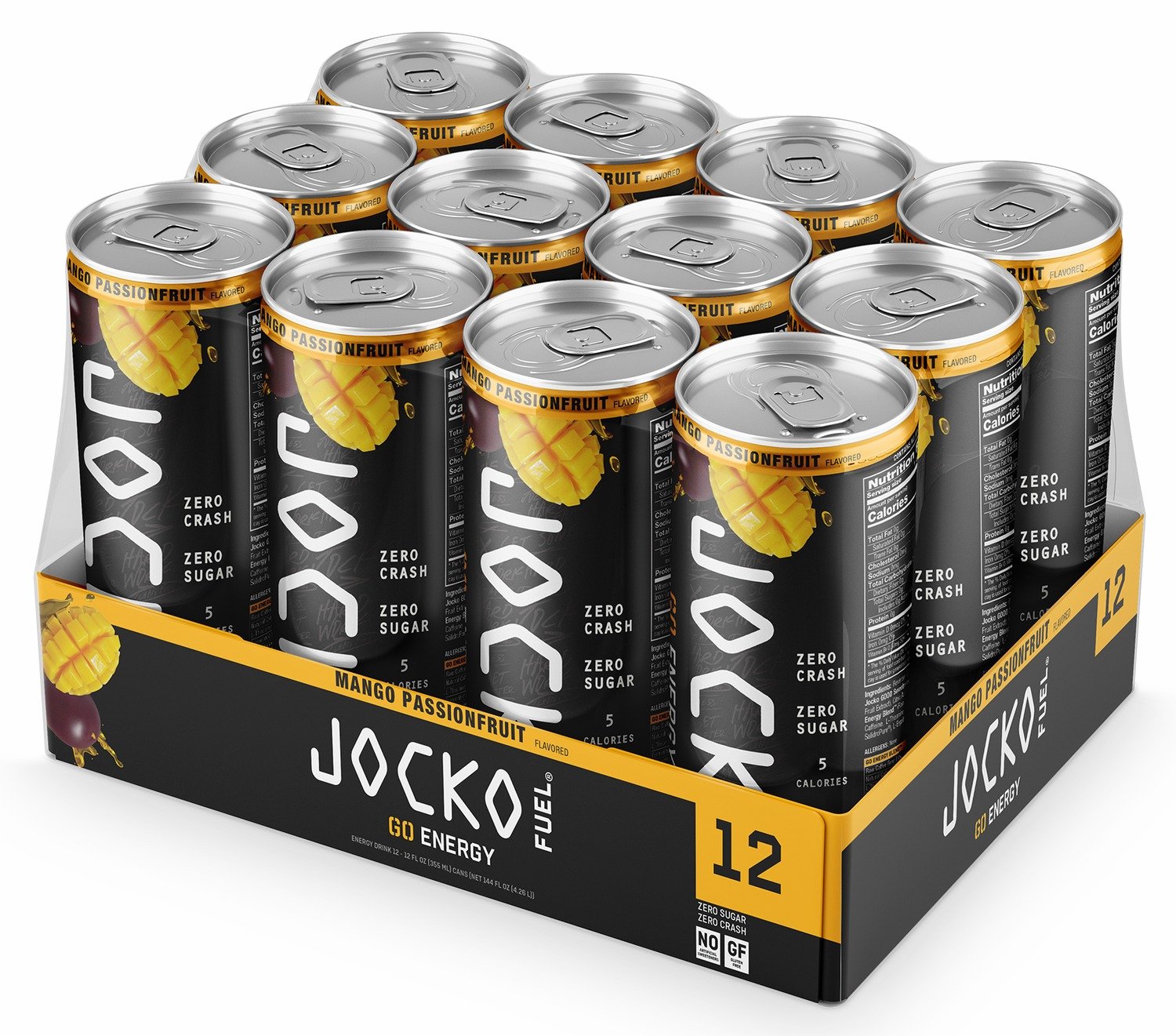 Jocko Fuel 29046 Mango Passionfruit Energy Drinks 12oz 12Pack - JOCKO