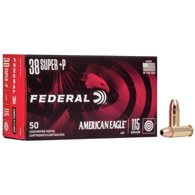 Federal American Eagle .38 Super +P 115gr JHP 50rd Box AE38S3 - Federal Premium Ammunition - .38 SUPER