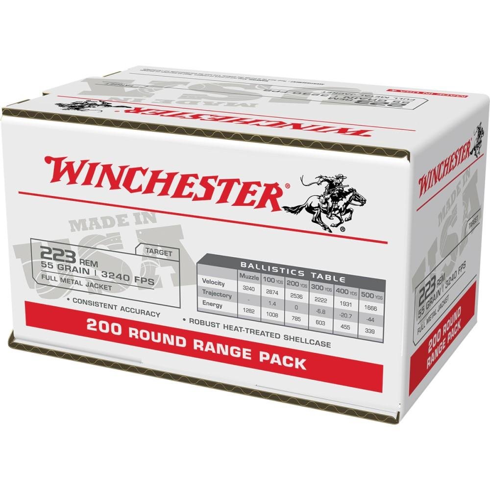 Winchester Ammo W223200 USA 223 Rem 55 gr 3240 fps Full Metal Jacket (FMJ) 200 Bx/4 Cs (Value Pack) - Winchester - 223 Rem