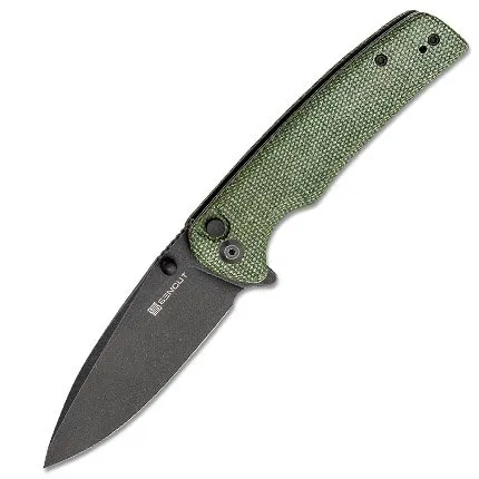 SENCUT S21007-2 Sachse Green Micarta Black Blade Button Lock 3.47" - SENCUT
