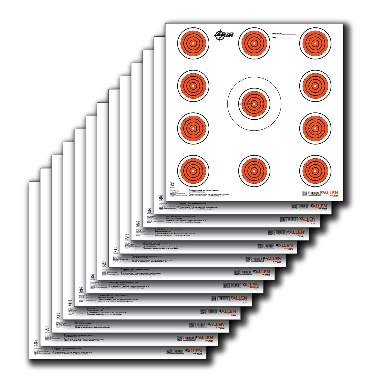 Allen EZ Aim Paper 11 Spot Indoor Target 12x12 Orange 13 Pack - Allen Company