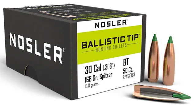 Nosler Ballistic Tip Hunting .30 Caliber .308" 168Gr 50rd Bullets (30168) - Nosler - 30 Caliber