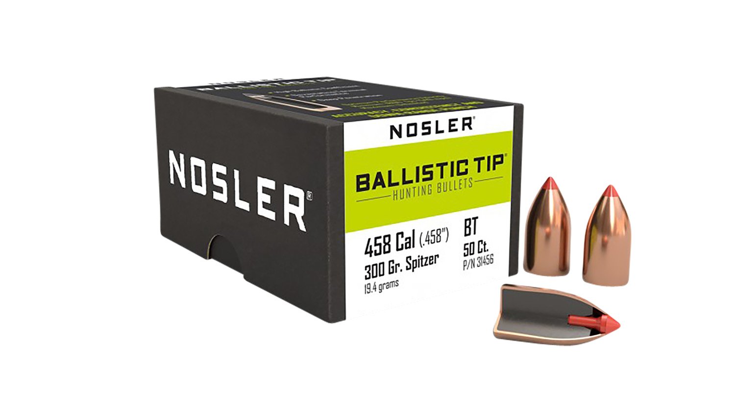 Nosler 31456 Hunting Bullet: .458 Caliber, 300 Grain, Spitzer Orange Ballistic Tip, 50 Count - Nosler - 458 Caliber