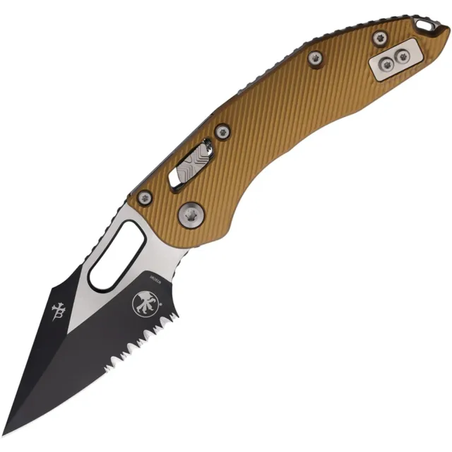 Microtech Stitch 169RL-2FLTA 3.7 In Black Blade Tan Handle Partial Serrated - MICROTECH for sale at Iron and Lace