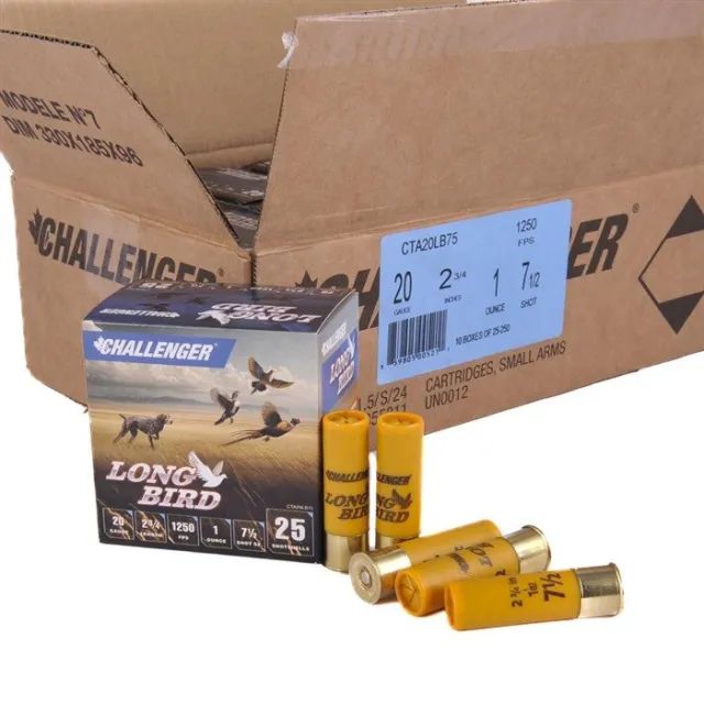 Challenger Ammo Long Bird 20 Gauge 2-3/4 In 1 Oz 1250 FPS #7.5 250 Rounds