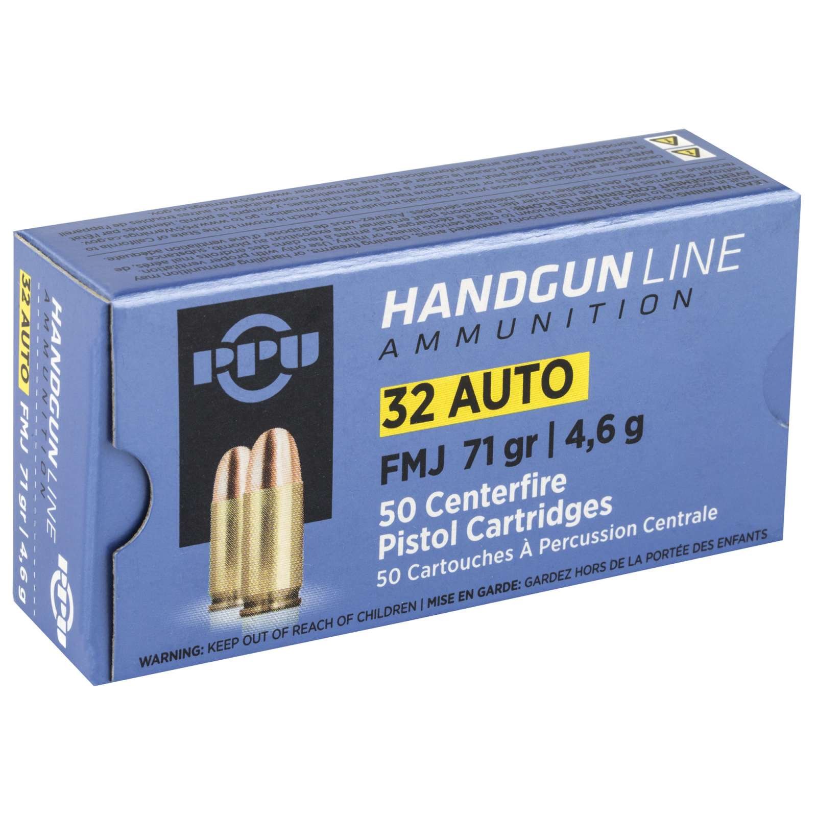 Buy PPU PPH32AF .32 ACP 71gr FMJ Brass Ammo 50 Rounds online