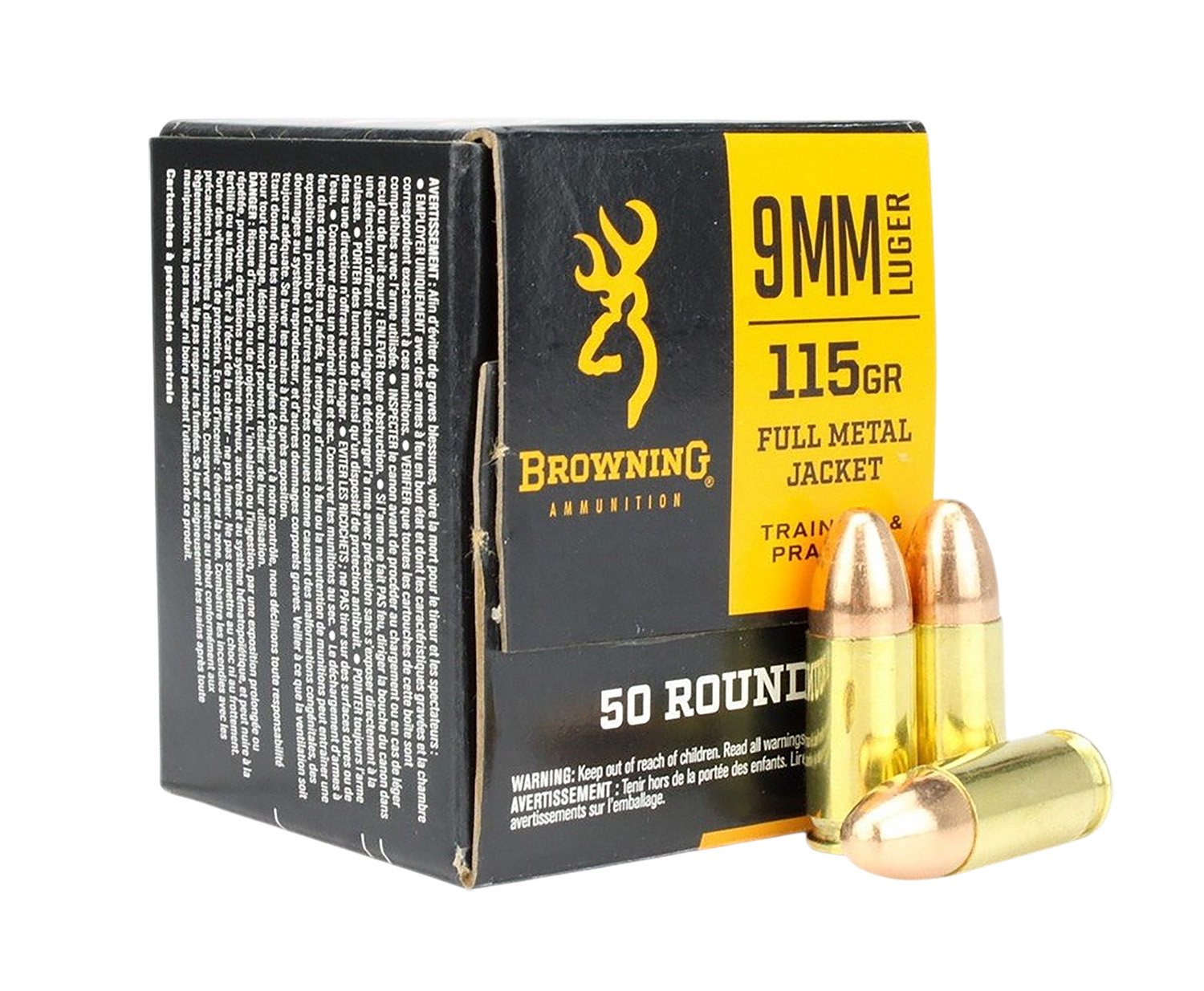 Browning Ammo B191800093 9mm 115gr Full Metal Jacket 50 Per Box/20 Case - Browning - 9mm Luger