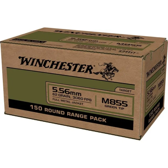 Winchester Usa Lake City M855 Green Tip Rifle Ammunition 5.56mm 62 Gr. Fmj 1255 Fps 600/ct (case Of 4-150 Boxes)