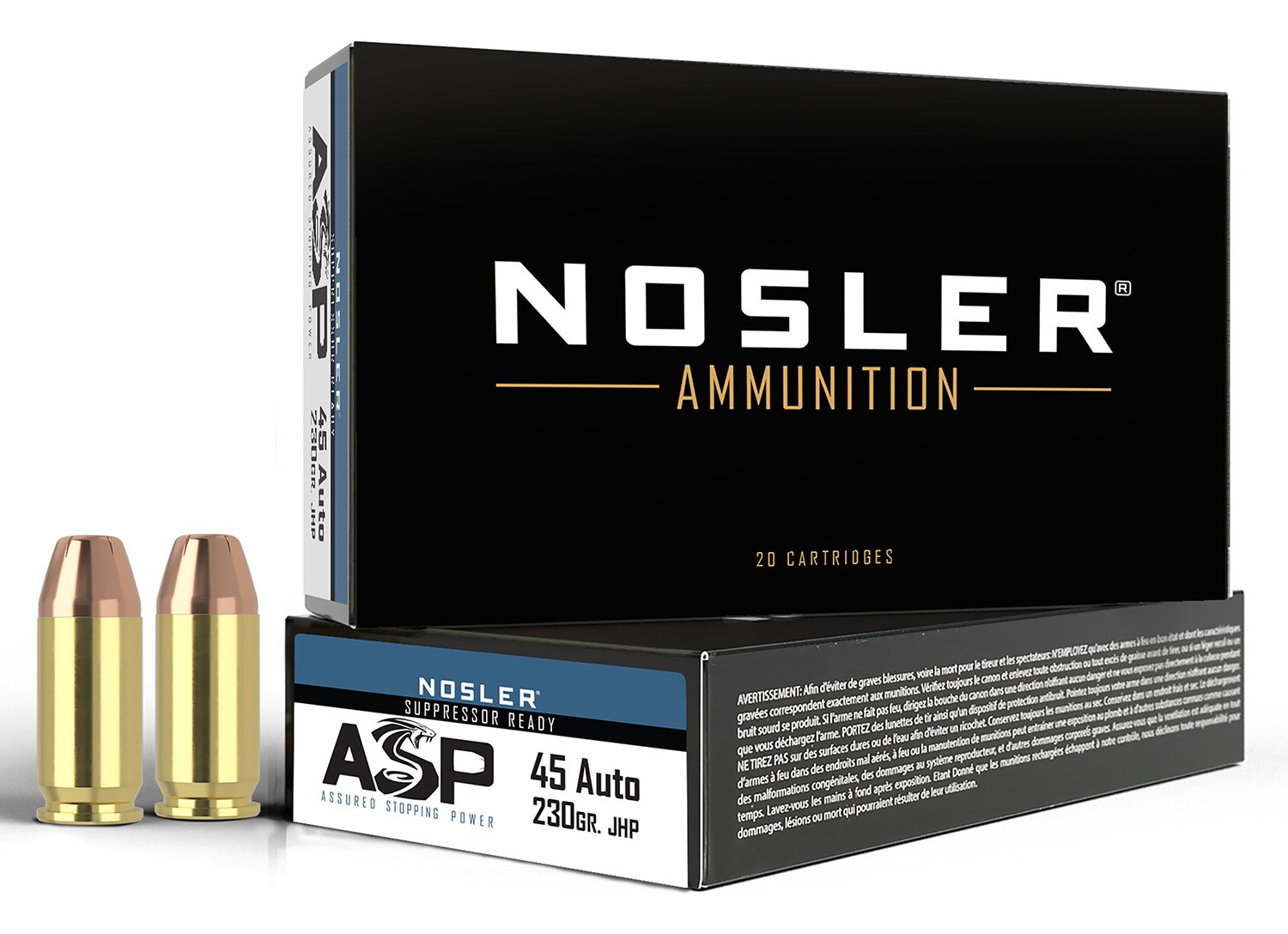 Nosler 51284 Assured Stopping Power Handgun 45 ACP 230 gr JHP 50 Per Box/ 10 Cs - Nosler - 45 ACP