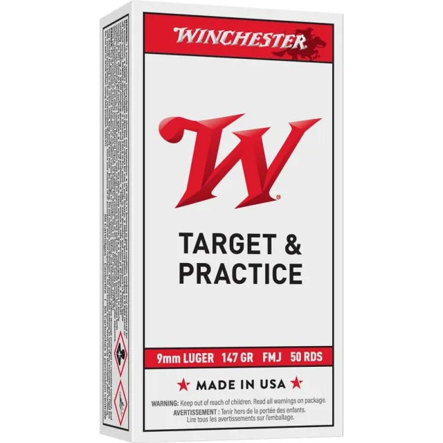 Winchester Ammo USA9MM1 Target 9mm Luger 147 gr Full Metal Jacket Flat Nose (FMJFN) 50 Rounds - Winchester - 9mm Luger