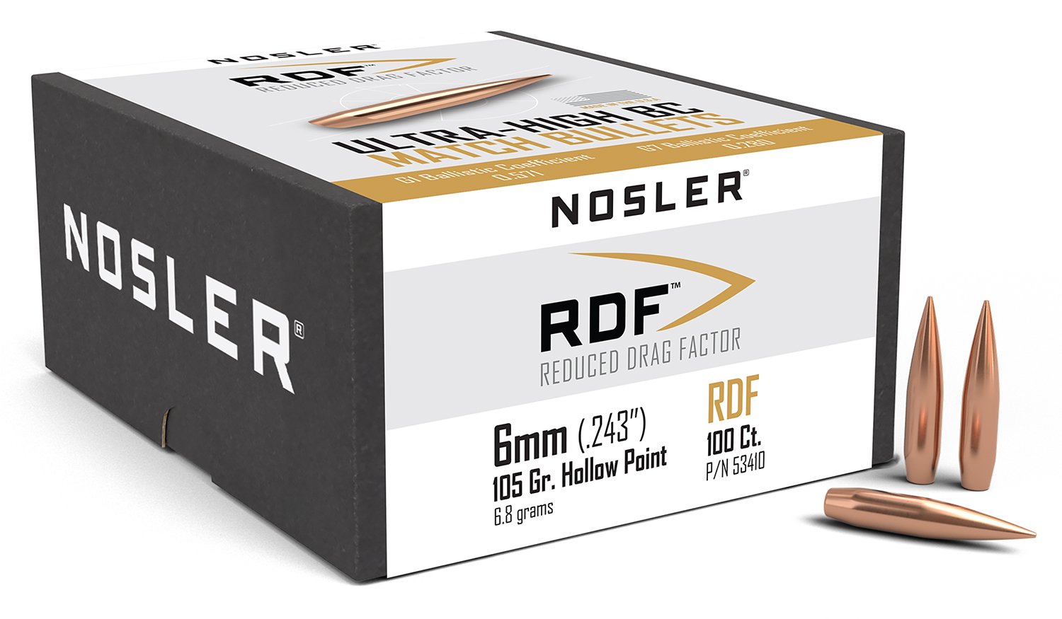 Nosler RDF Match 6mm .243 105gr Hollow Point Boat Tail 100 Count - Nosler - 243 Caliber