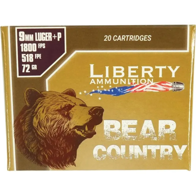Liberty Bear Country Handgun Ammunition 9mm(+P) 72gr Solid 1850 fps 20/cts - Liberty Ammo - 9mm