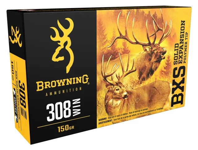 Browning Ammo B192403081 BXS Copper Expansion 308Win 150gr Lead Free Solid Expansion Polymer Tip 20 Per Box/10 Case - BRNA