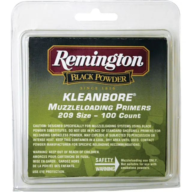 Remington Kleanbore R23990 Muzzleloading Primers, 209 Size, Extra-Hot Burn, 100 Pack, Green - Remington Arms Company, LLC for sale at Smoke Wagon Firearms