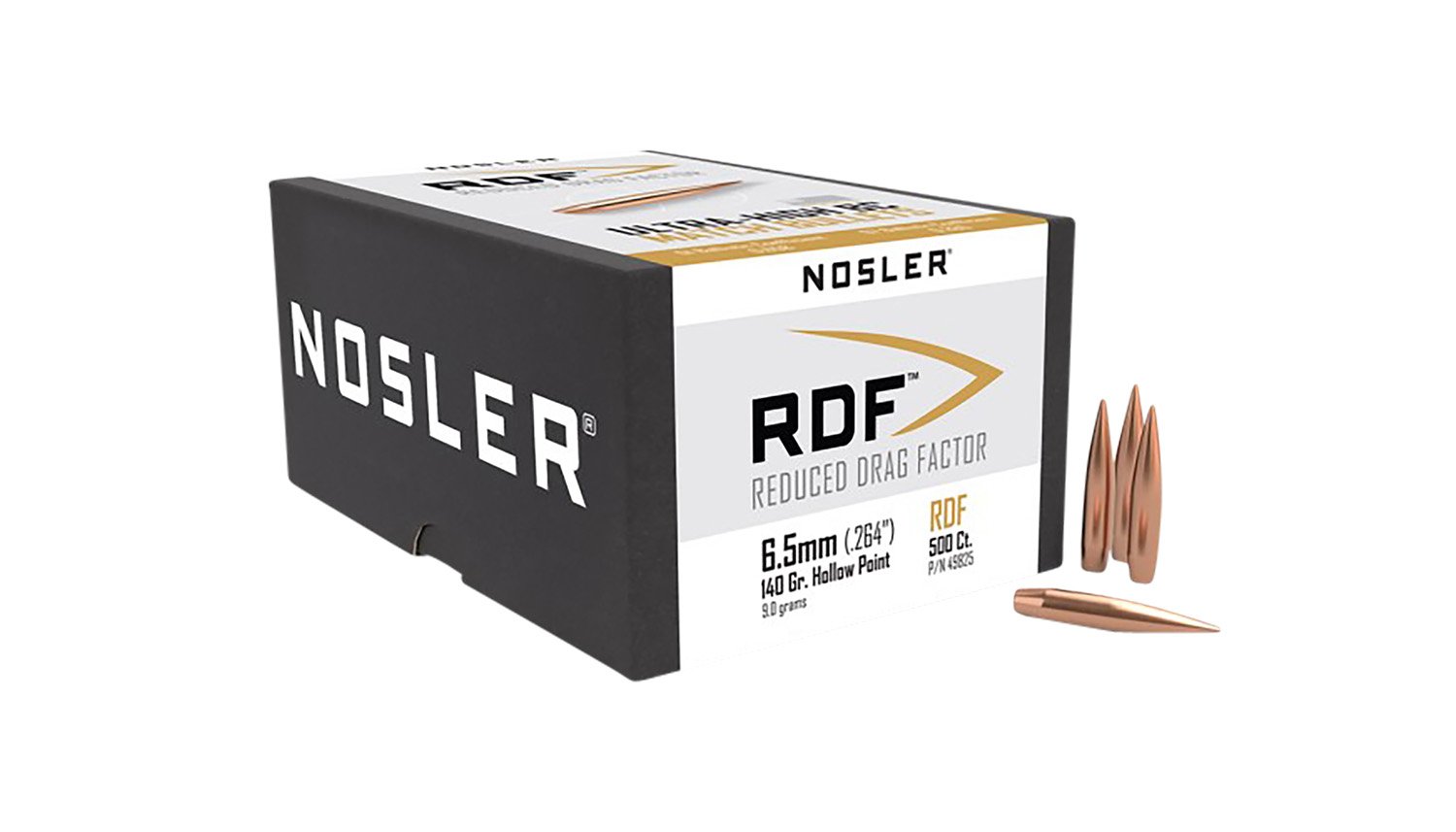 Nosler RDF 6.5mm 140gr HPBT Rifle Bullet, High BC, Wind Drift Resistant, 500/box - Nosler - 264 Caliber
