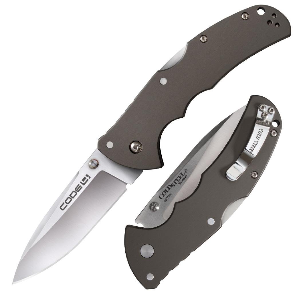 Cold Steel CS-58PS Code-4 Knife, 3.5" S35VN Blade, Gray Aluminum Handle - Cold Steel
