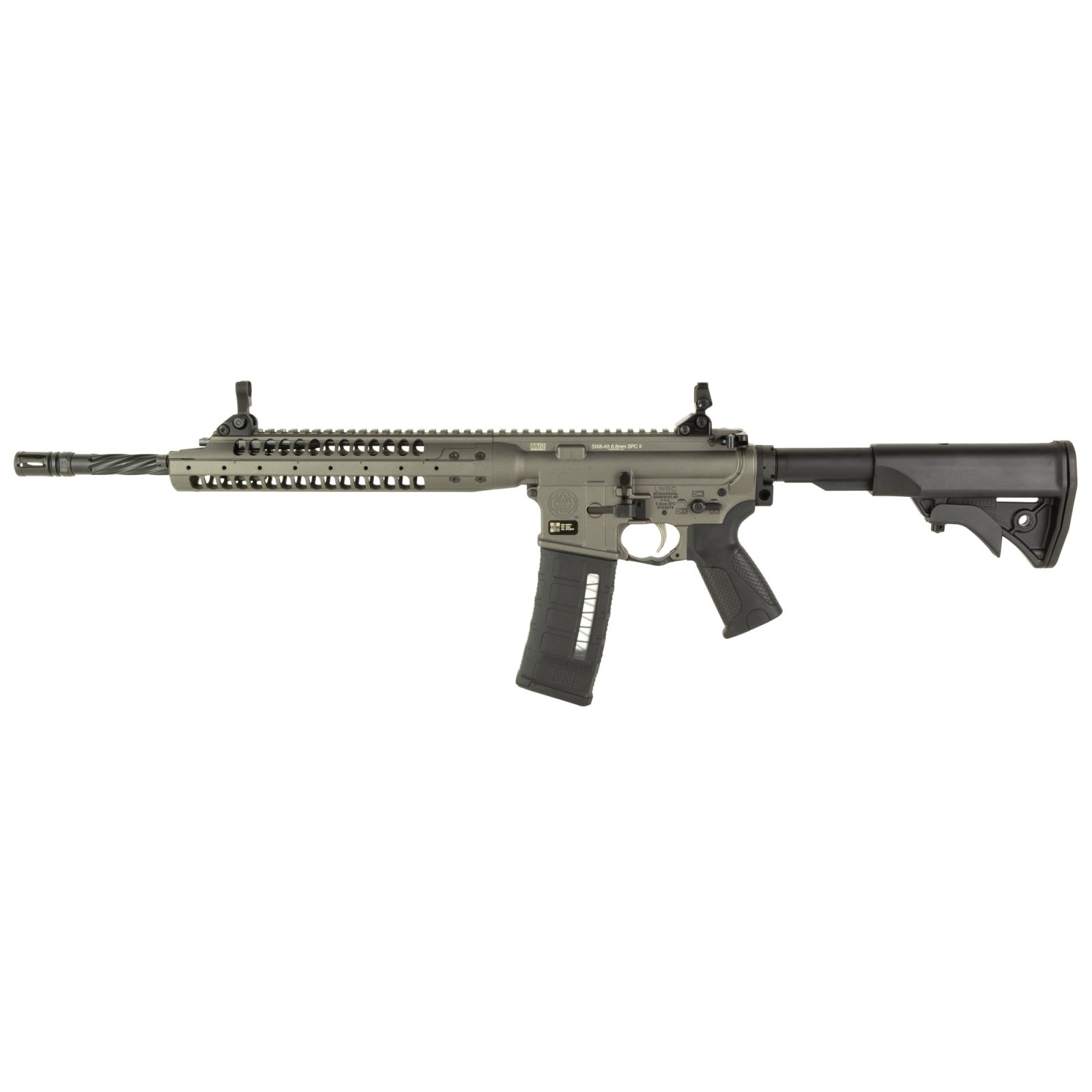 LWRCI SIX8-A5 6.8 SPC 16.1" Spiral Fluted Rifle with Skirmish Sights - Tungsten Grey, 30-Round - LWRC International - 6.8 SPC