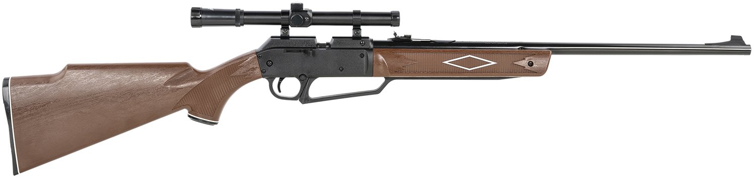 Multi-pump pneumatic rifle with woodgrain stock. Shoots .177 pellets and BBs. Speed: 800 fps. - Daisy Manufacturing Co., Inc. - 177