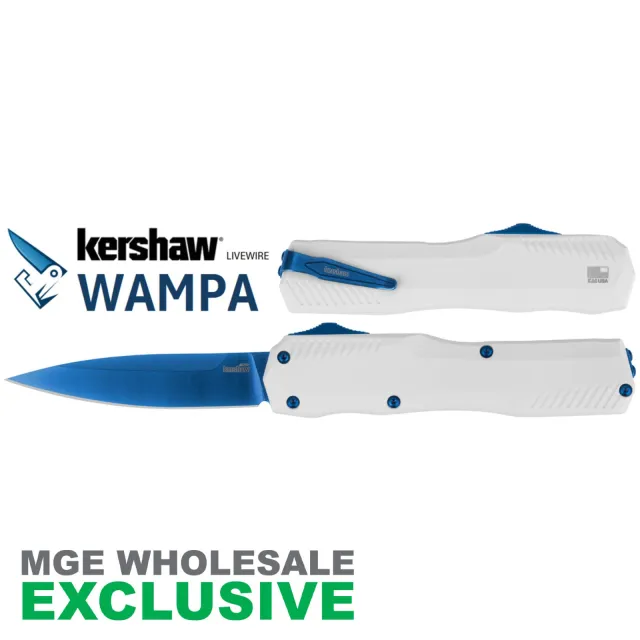 KERSHAW LIVEWIRE WAMPA WHITE HANDLE BLUE BLADE MGE Exclusive - Kershaw
