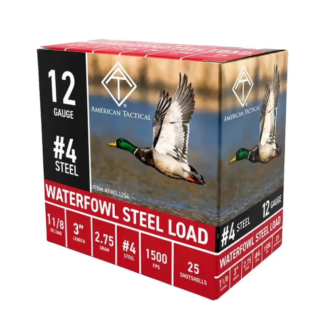 ATI Waterfowl 12 Gauge 3 In #4 Steel 1-1/8 Oz 1500 FPS 250-Rounds - AMERICAN_TACTICAL_INC for sale at Iron and Lace