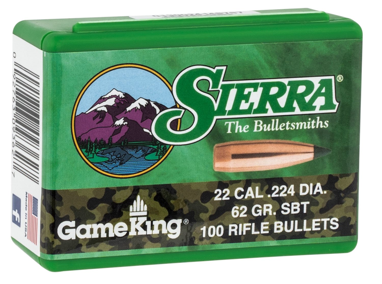 Sierra GameKing .22 Caliber 62 Grain Spitzer Boat Tail Hunting Bullets - Sierra Bullets - .224