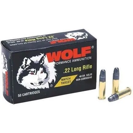 Wolf Match Target Rimfire Ammunition .22 LR 40 gr RN 50/ct - Wolf - 22LR