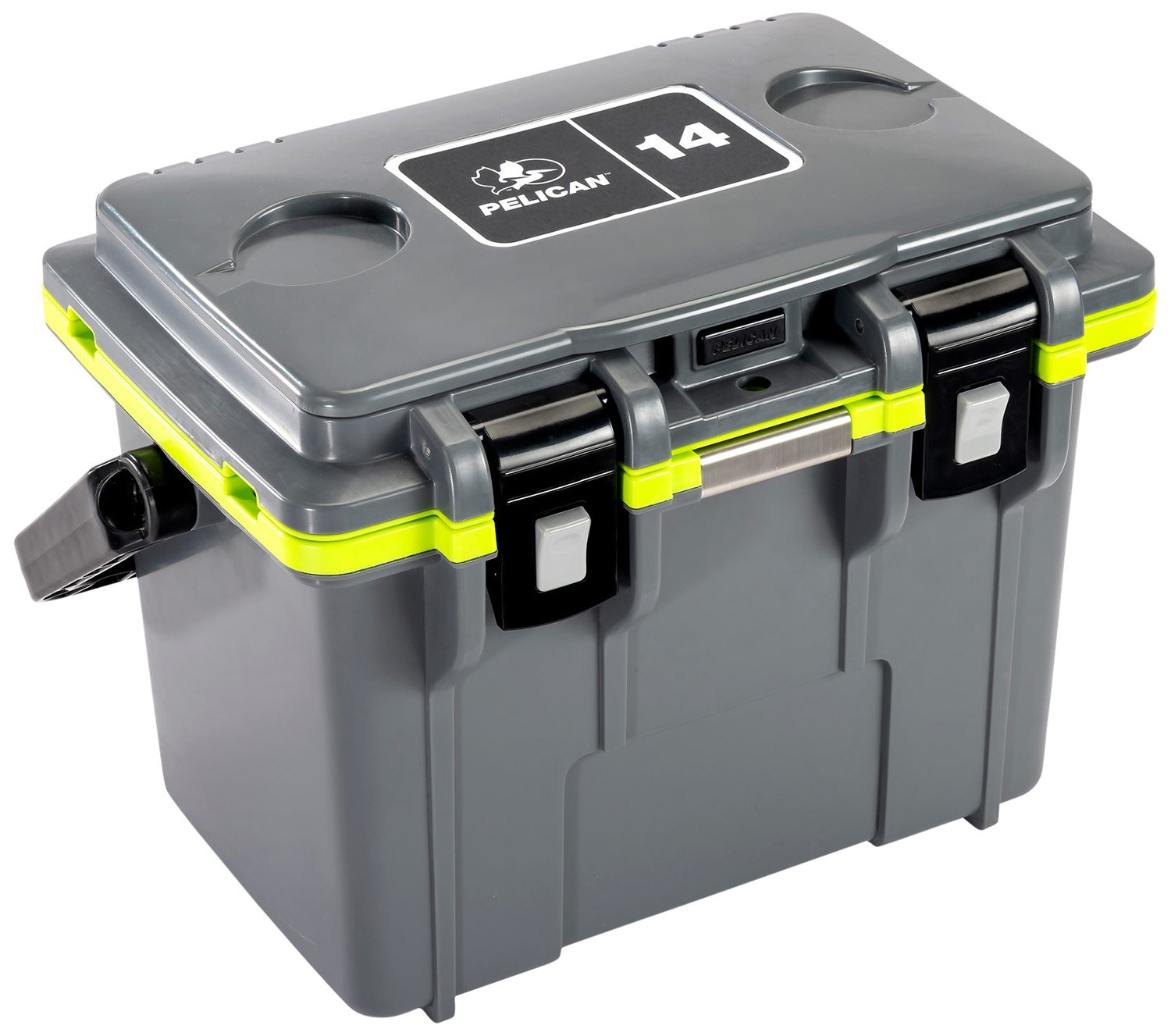 Pelican IM 14 Quart Cooler - Dark Gray/Green, Injection Molded, 18"x12"x13", Built-in Bottle Opener, Made in USA - PELICAN - 14 QT
