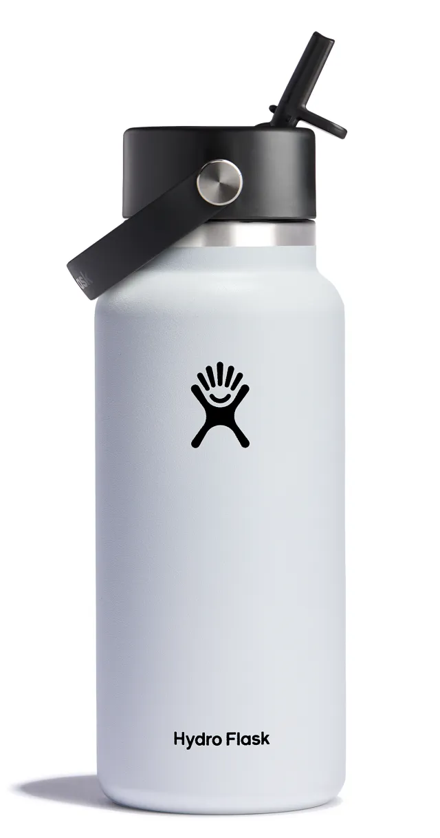 Wide Mouth Insulated Water Bottle w/ Flex Straw Cap - Hydro Flask