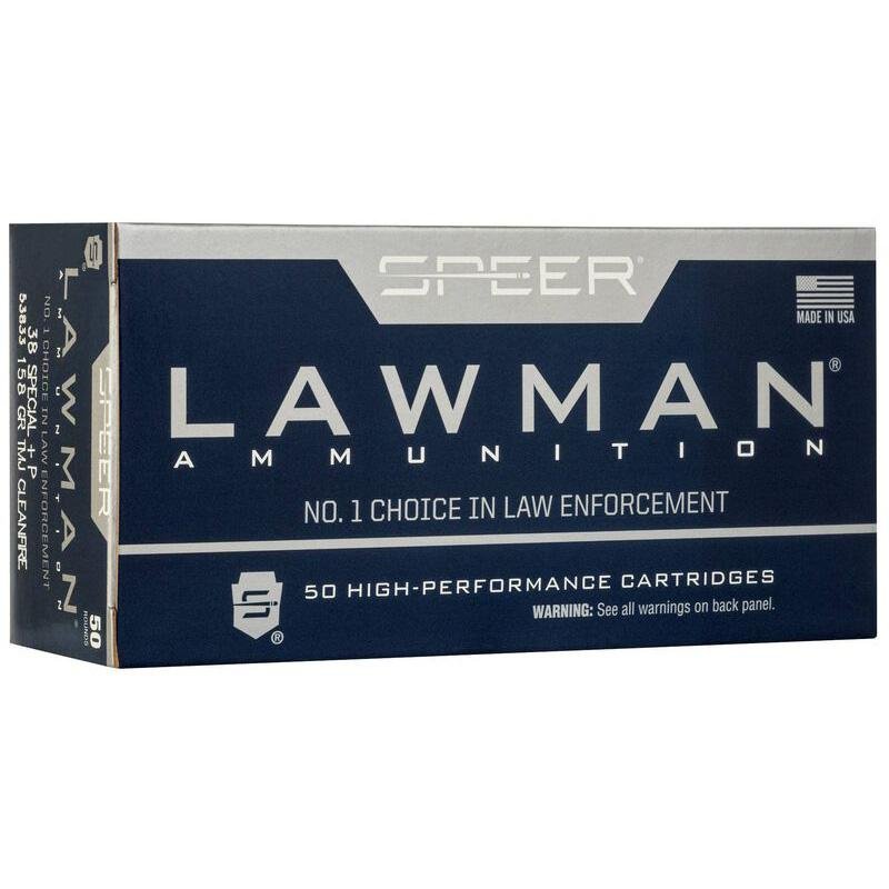 Speer Lawman Clean-Fire Handgun Ammunition .38 Spl 125gr TMJ 900 fps 50/ct - Cci - 38 SPL