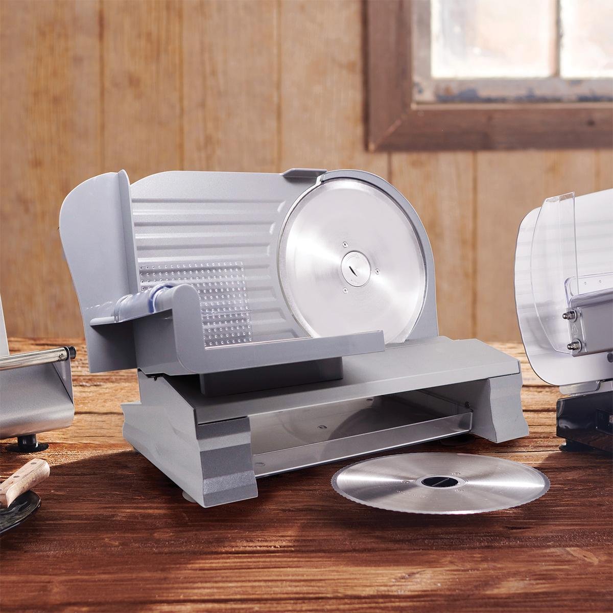 DNZ Products 8.5" Meat Slicer Aluminum Dual Blades Built-In Tray 120W - DNZ Products