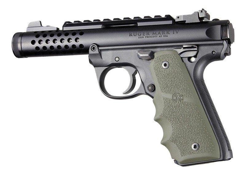 Hogue 79081 Ruger 22/45 MKIV OD Green Rubber Grips Finger Grooves - Hogue