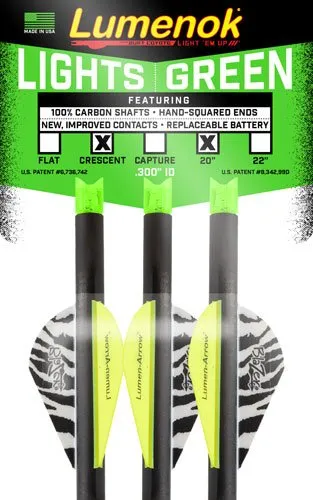 Lumenok LEMENOK XBOW Arrow 20" Carbon Green Lighted NOCK Crescent 3Pk - Lumenok