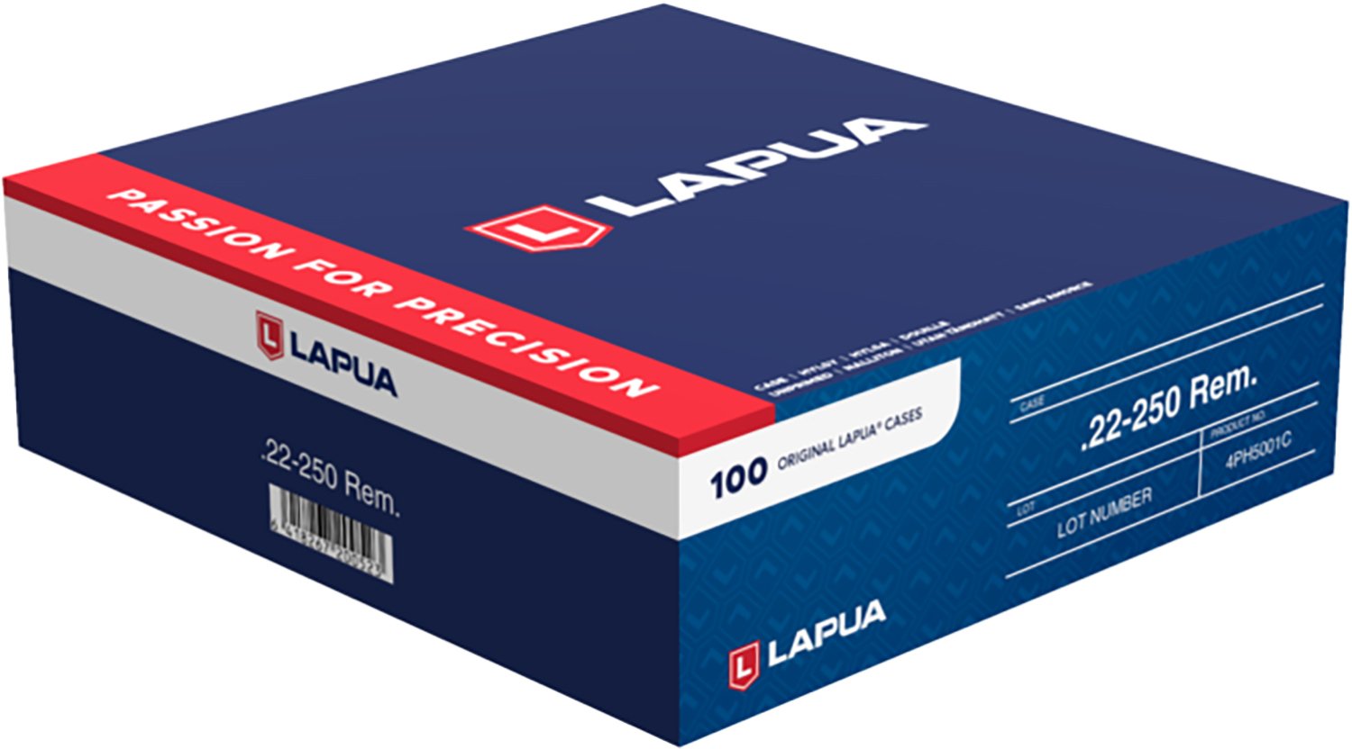 Lapua 4PH5001C 22-250 Rem Unprimed Rifle Brass Cases 100/Box - LAPUA - 22-250 Rem