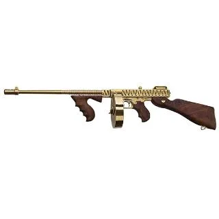 AO 1927A-1 Deluxe .45 ACP Firearm - Titanium Gold Tiger Stripe Finish, 16.5" Finned Barrel, Walnut Stock, 50-Round Drum & 20-Round Stick Magazines - Auto-Ordnance - .45 ACP