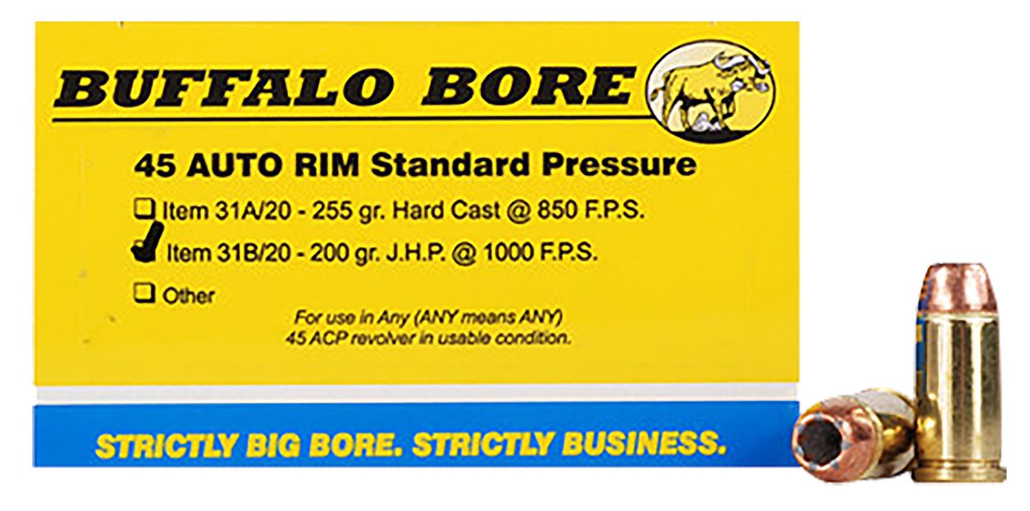 Buffalo Bore 31B20 45 Auto Rim 200gr JHP Ammo 20 Rounds - BBA - 45 Auto Rim