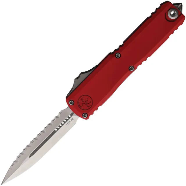 Microtech UTX-70 G4 2.5 In D/E Full Serrate Stonewash Red ALU Handle - MICROTECH