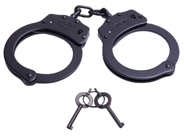 Uzi UZIHCCB Handcuffs Black Stainless Steel Double-Locking 20 Positions