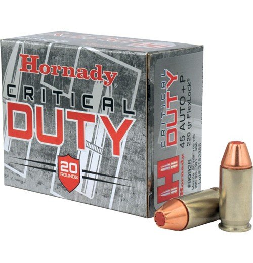 Hornady 90926 Critical Duty 45 ACP +P 220 gr FlexLock Ammo - 20 Per Box/10 Cs - Nickel Plated Brass Case - Hornady Manufacturing Company - 45 Auto