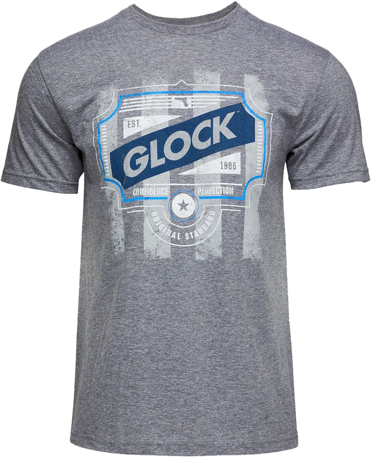 Glock Blue Line Tee Gray Ringspun Cotton/Polyester Medium - Glock