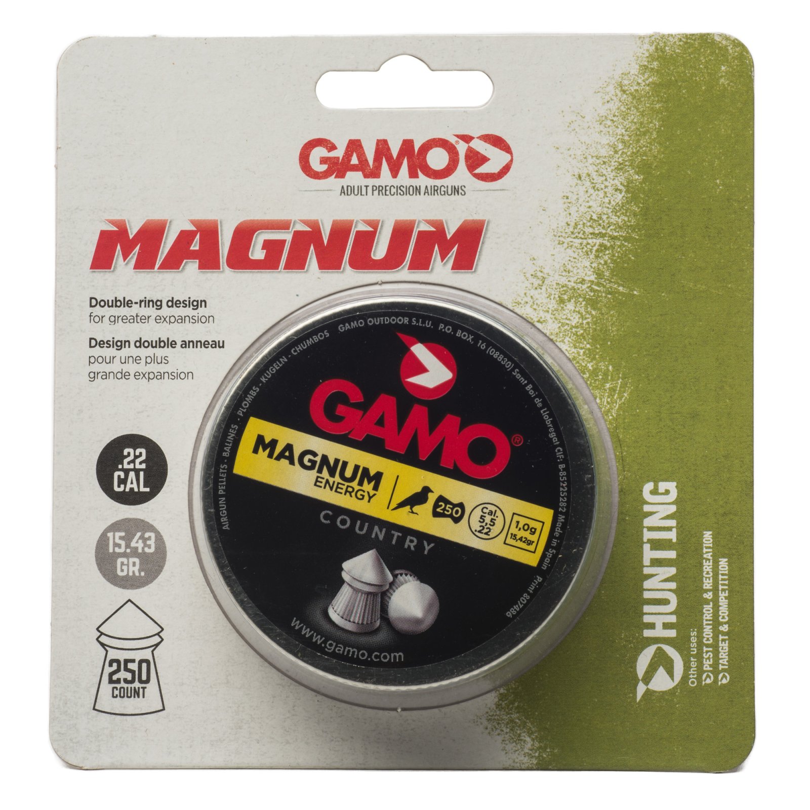Gamo USA Magnum Spire Point Double Ring .22 Pellet Per 250 6320225BL54