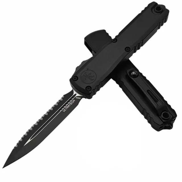 Microtech 1122-3T Ultratech G3 ZBP 3.55 In DE/FS Black Full Serrate - MICROTECH for sale at Iron and Lace