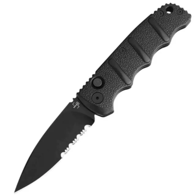 BOK KALS 3.35/SERR/PLN/DRP/BLK BLACK ALUMIUM HNDL BOKER PLUS KALS ALL BLACK SER. D2, Alumium , Black, Button Auto - BOKER