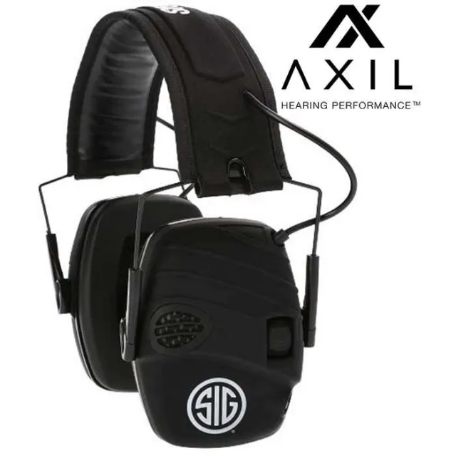 AXIL TRACKR Electronic Earmuffs Sig Sauer Black Medium 25dB SNR - AXIL