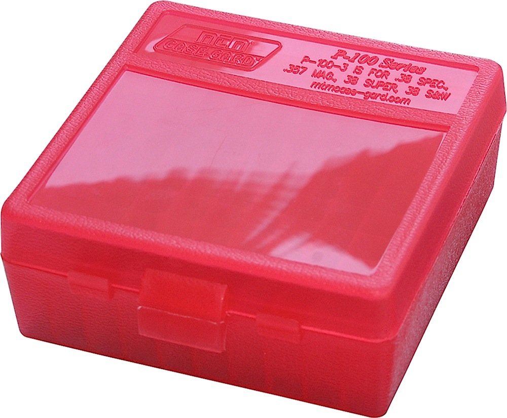 MTM Case-Gard P-100 Series .38 Special 100 Round Handgun Ammo Box Clear Red - MTM Case-Gard
