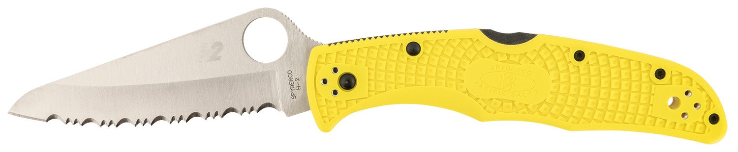 Spyderco C91SYL2 Pacific Salt 2 3.78" Serrated H2 Steel Yellow Handle - Spyderco