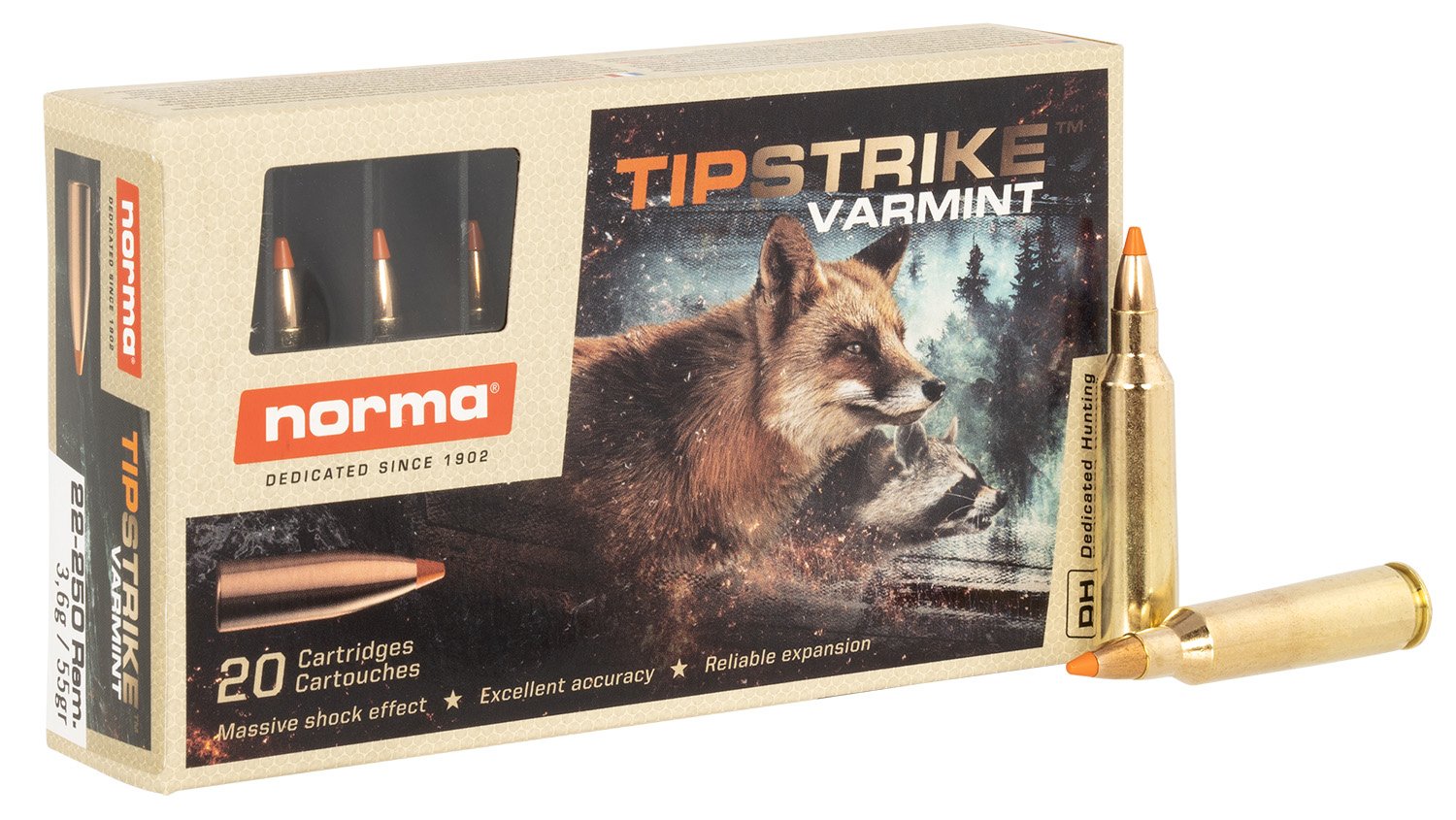 Buy Norma Ammunition Tipstrike 22-250Rem 55Gr 20/10 20157372 online