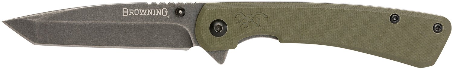 Browning 3220507 Branded Rock EDC 3" Tanto Folding Knife OD Green G10 - Browning