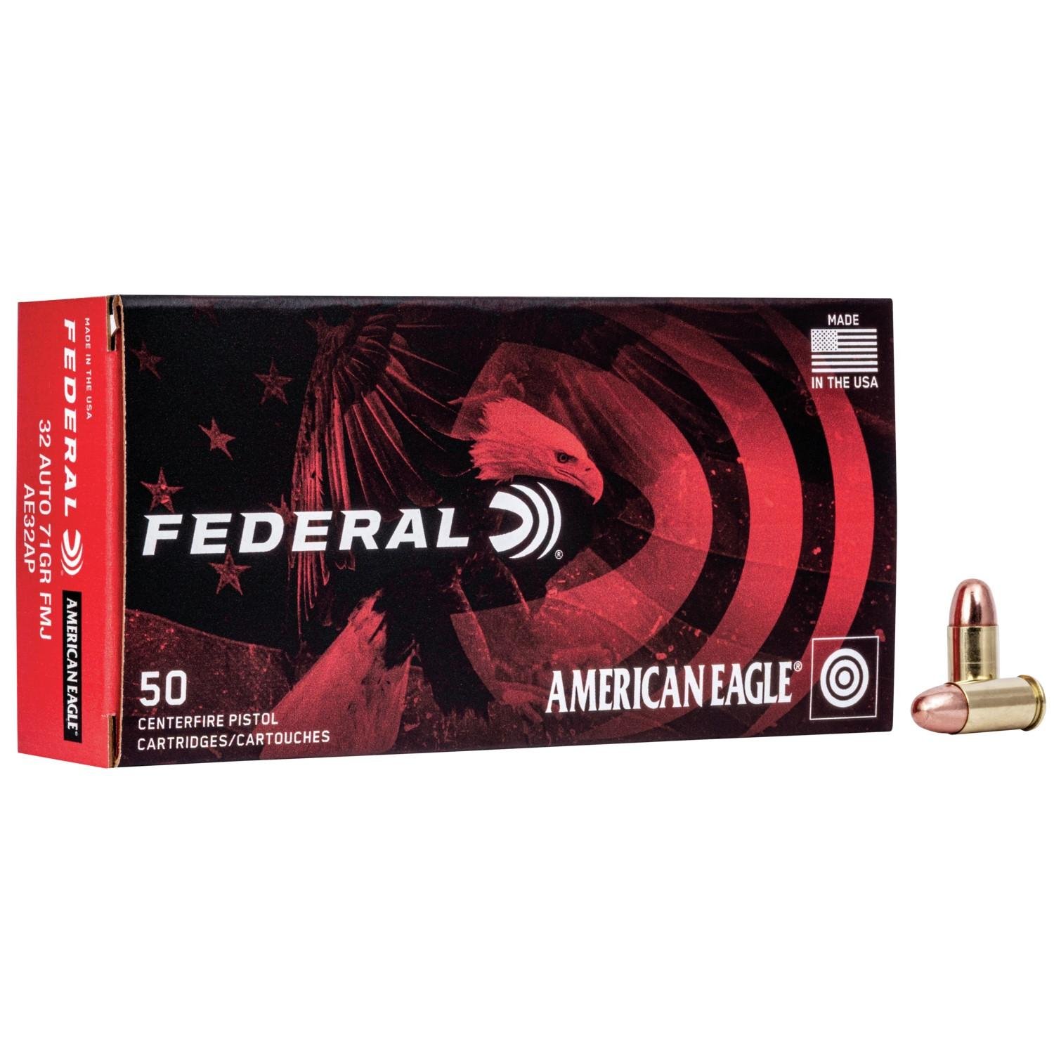 Federal Premium American Eagle 32 ACP 71 gr FMJ 50 Per Box AE32AP - Federal Premium Ammunition - 32 Auto