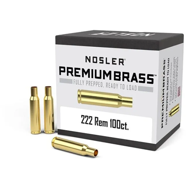 Nosler .222 Remington Unprimed Brass Rifle Cartridge Cases, 100 Count, USA - Nosler - 222 REMINGTON