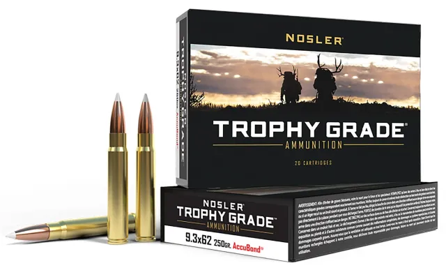 Nosler 48634 9.3mmx62 Mauser 250gr AccuBond 20 Rounds Brass Cased - Nosler - 9.3mmx62 Mauser